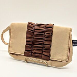 1154 Lill Studio Tan Brown Ruffle Trim Silk Wristlet Clutch Bag
